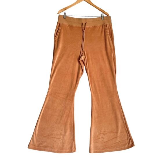 Aerie Velour Flared Sweatpants XL Camel Drawstring Waist Stretch Atleisure Pant - Picture 1 of 9